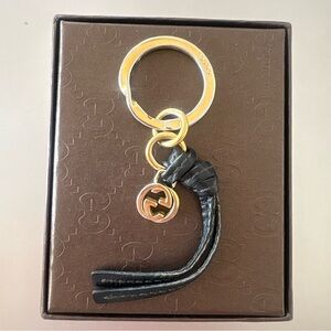 Gucci Black Leather and Gold Keyring